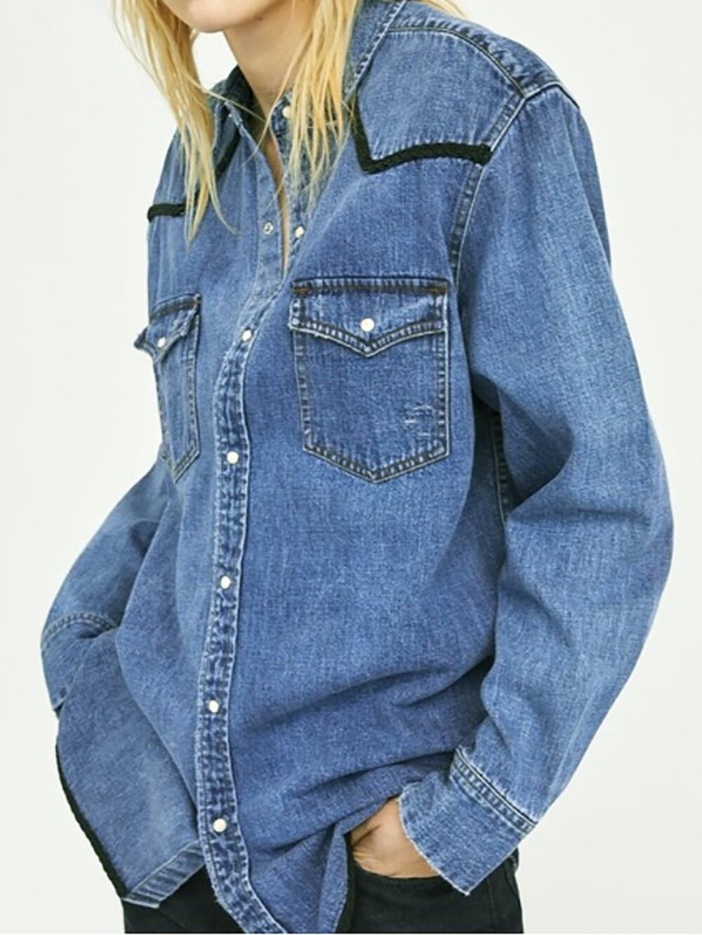 ZARA Oversized Western Denim Shirt Jacket – Blue – Size XS – NWOT